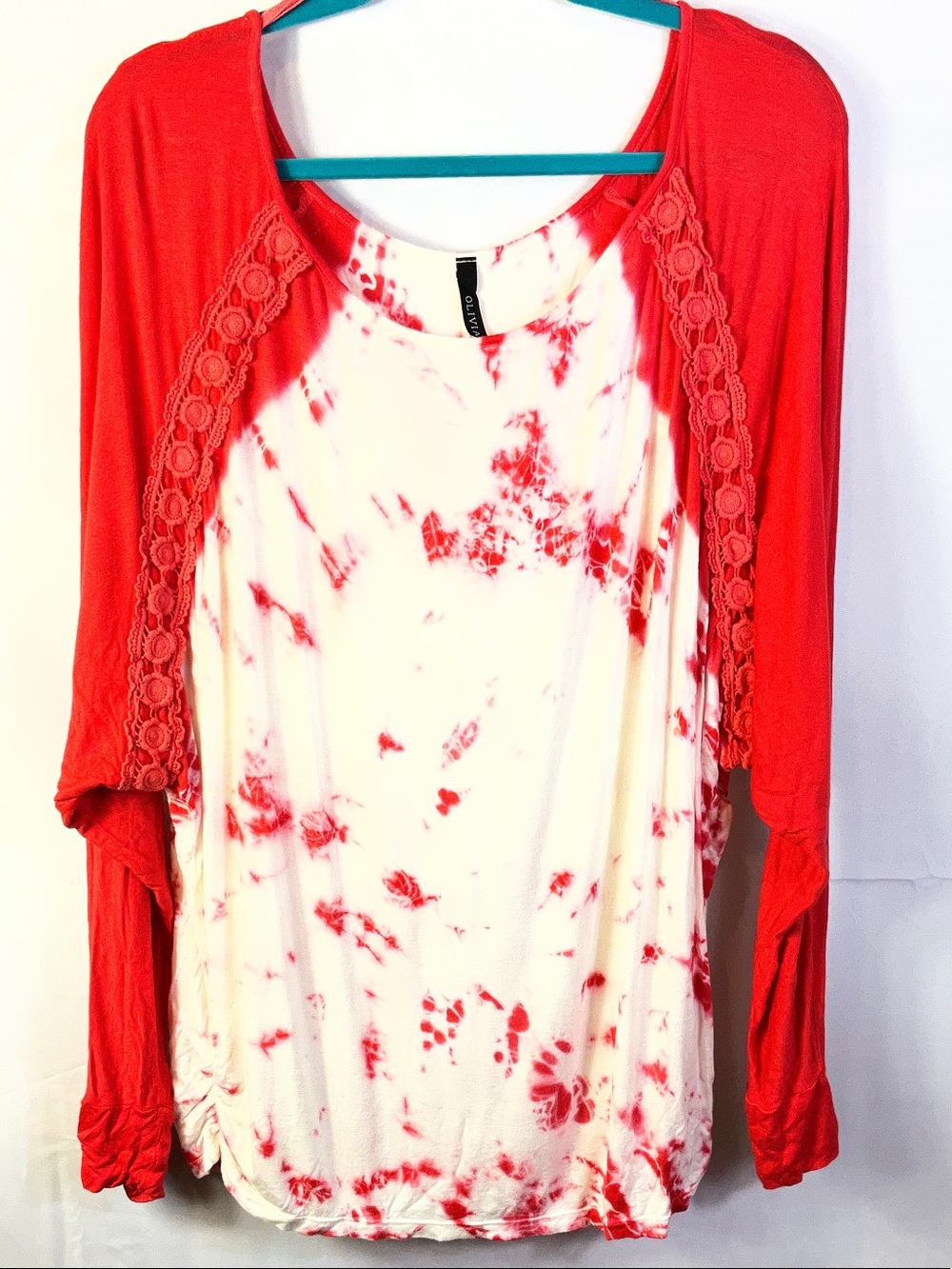 Anthropologie Olivia Floral Embroidered Tie Dye Long Sleeve Tunic Size 3X New